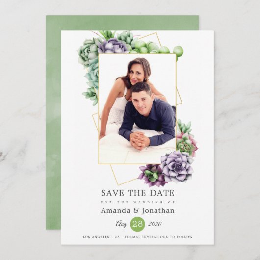 贅沢な幾何学写真 ウェディング セーブザデート (正面/裏面)