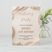 贅沢な抽象ベージュとローズゴールドの誕生日パーティー 招待状 (スタンド正面)