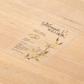 贅沢な植物モチーフのゴールドウェディング アクリル招待状 (レイダウン)