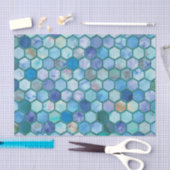 贅沢な水の青い蜜蜂の巣パターン 薄葉紙 (クラフト)