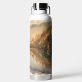 贅沢な水彩画の秋の山の湖 ウォーターボトル (背面)