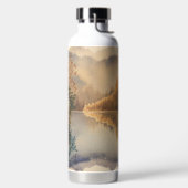 贅沢な水彩画の秋の山の湖 ウォーターボトル (左面)