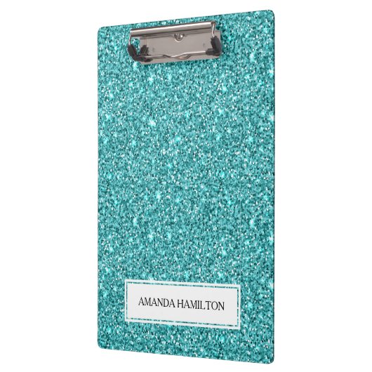 贅沢な淡いブルーのグリッターはあなたの名前を加えます クリップボード (左)