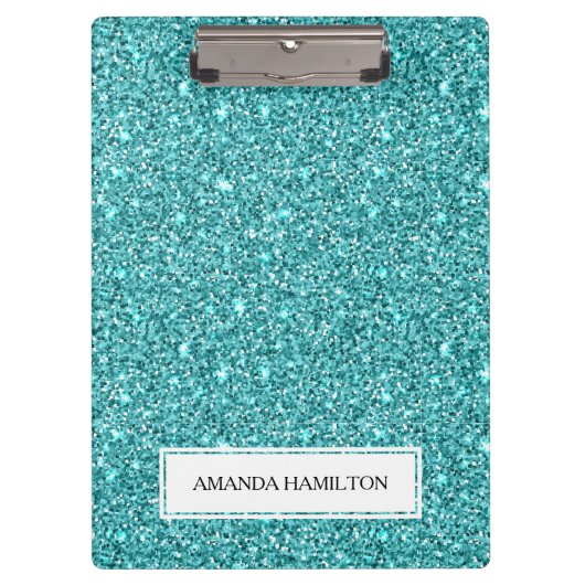 贅沢な淡いブルーのグリッターはあなたの名前を加えます クリップボード (正面)