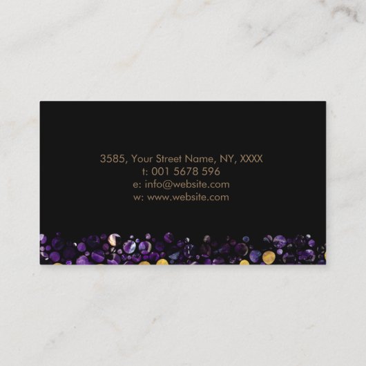 贅沢な点の芸術のアメジストおよび金ゴールド 名刺 (裏面)