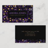 贅沢な点の芸術のアメジストおよび金ゴールド 名刺 (正面/裏面)