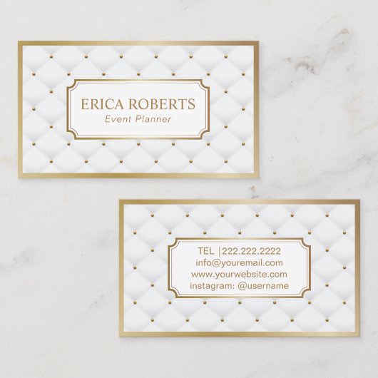 贅沢な白を計画するエレガントなイベント及び金ゴールド 名刺 (正面/裏面)