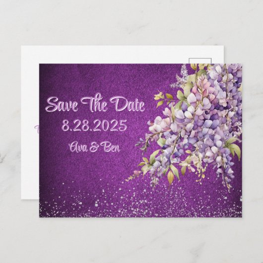 贅沢な紫とラベンダーの藤が日付を保存 案内ポストカード (正面/裏面)