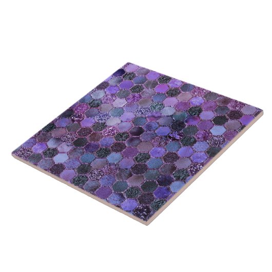 贅沢な紫色の金属ホイルのグリッターの蜜蜂の巣パターン タイル (側面)
