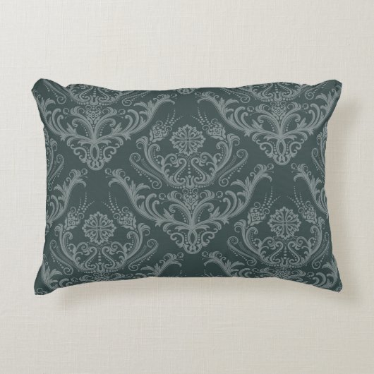 贅沢な緑の花のダマスク織の壁紙 アクセントクッション (正面)