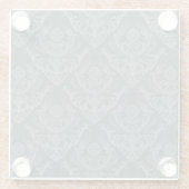 贅沢な緑の花のダマスク織の壁紙 ガラスコースター (裏面)