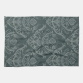 贅沢な緑の花のダマスク織の壁紙 キッチンタオル (横)