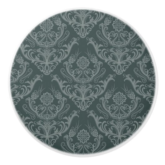 贅沢な緑の花のダマスク織の壁紙 セラミックノブ (正面)