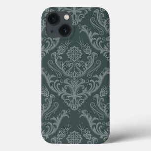 贅沢な緑の花のダマスク織の壁紙 iPhone 13ケース