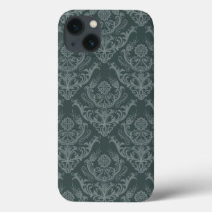 贅沢な緑の花のダマスク織の壁紙 iPhone 13ケース