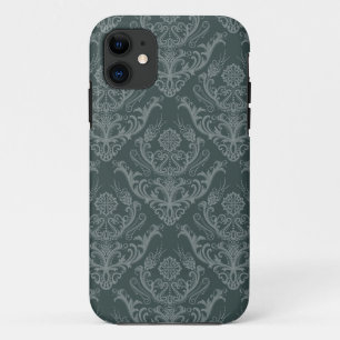 贅沢な緑の花のダマスク織の壁紙 iPhone 11 ケース