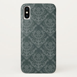 贅沢な緑の花のダマスク織の壁紙 iPhone X ケース