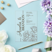 贅沢な芍薬のミニマリスト結婚式 アクリル招待状 (インサイチュ (ウェディング))