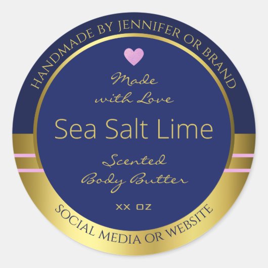 贅沢な製品パッケージ・ラベルの青と金ゴールド ラウンドシール (正面)