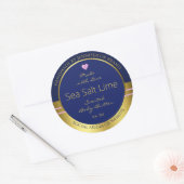 贅沢な製品パッケージ・ラベルの青と金ゴールド ラウンドシール (封筒)