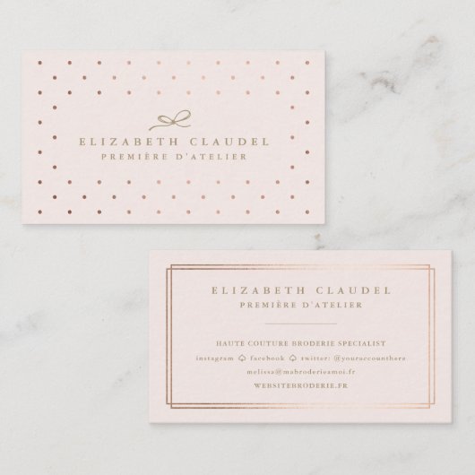 贅沢な赤面ののどのばら色の金ゴールドホイルはエレガントな弓に点を打ちます 名刺 (正面/裏面)