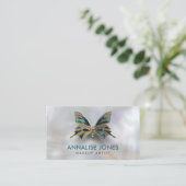 贅沢な金ゴールドおよびアワビは真珠の蝶を殻から取り出します 名刺 (スタンド正面)