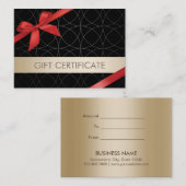 贅沢な金ゴールドのストライプの赤いリボンのギフト券 割引カード (正面/裏面)