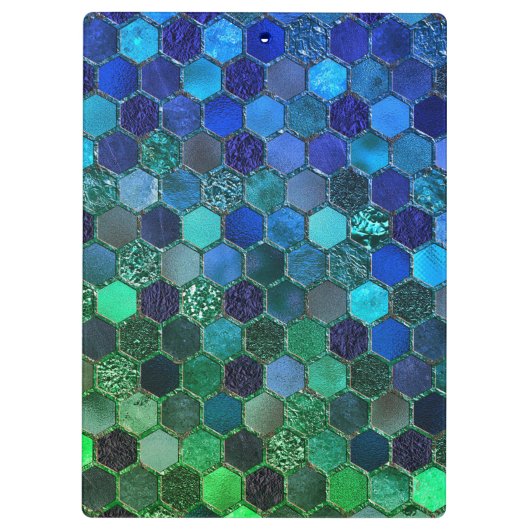 贅沢な金属ホイルのグリッターの青緑の蜜蜂の巣 クリップボード (裏面)