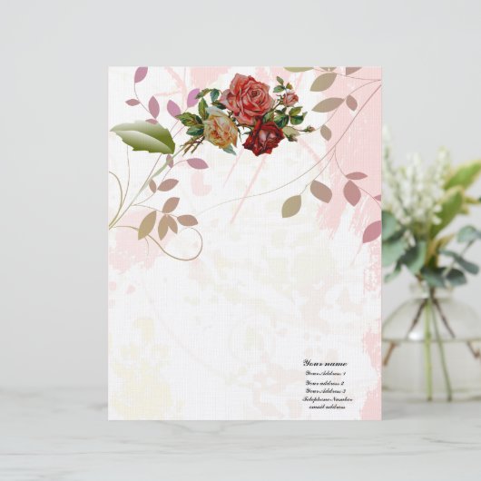 贅沢な麻布のバラの華麗さの花柄はペーパー感謝していしています レターヘッド (スタンド正面)