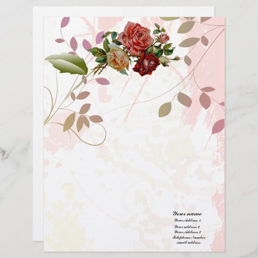 贅沢な麻布のバラの華麗さの花柄はペーパー感謝していしています レターヘッド (正面/裏面)