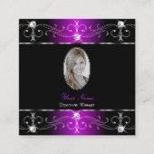贅沢な黒紫の華美オーナメント写真 スクエア名刺 (正面)