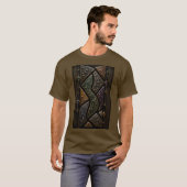 贅沢な3Dアラビア文字モザイク抽象画 Tシャツ (正面フル)