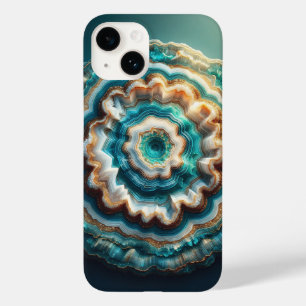 贅沢な3Dジオードスライスアゲート ティールとゴールドのドラジーC Case-Mate iPhone 14ケース