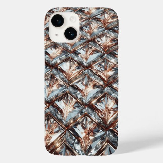 贅沢な3D幾何学的なダイヤモンドとローズゴールドのモザイクケース Case-Mate iPhoneケース (裏面)