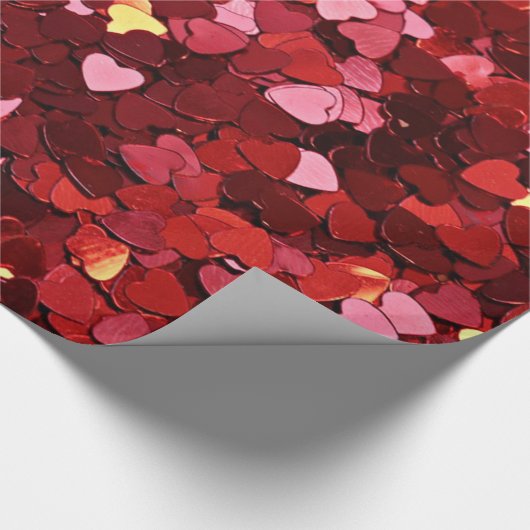 贅沢のクールな赤及びきらきら光るな金ゴールドのグリッターのハート ラッピングペーパー (角)