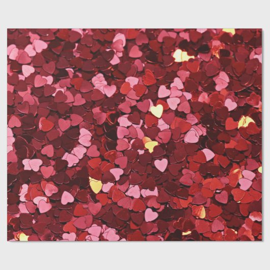 贅沢のクールな赤及びきらきら光るな金ゴールドのグリッターのハート ラッピングペーパー (フラット)