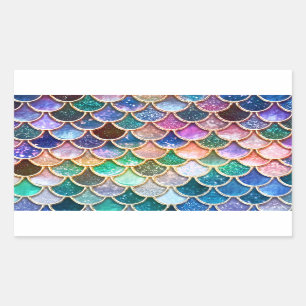 贅沢のsummerly多彩なグリッターの人魚のスケール 長方形シール