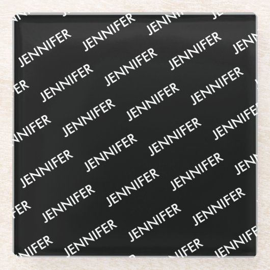 贅沢モダンに黒と言パーソナライズされたえ ガラスコースター (正面)