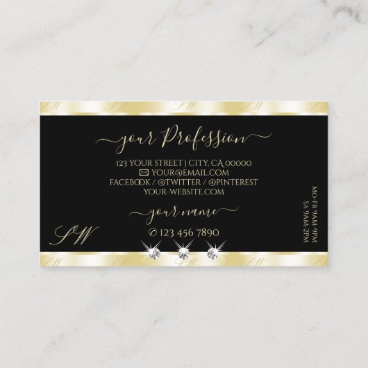 贅沢金ゴールドブラックダイきらめくモンズモノグラム 名刺 (裏面)