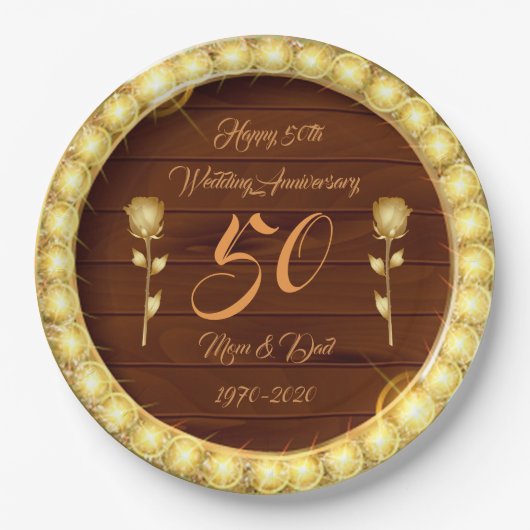 贅沢 オーダーメイド ハッピー ゴールド 50周年記念 ペーパープレート (正面)