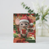 贈り物おもしろいに座るクリスマスマウス ポストカード (スタンド正面)