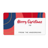 贈り物から赤ピンクのダークブルーのレトロクリスマス ラベル (正面)