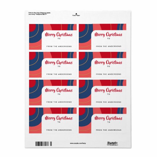 贈り物から赤ピンクのダークブルーのレトロクリスマス ラベル (フルシート)