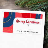 贈り物から赤ピンクのダークブルーのレトロクリスマス ラベル