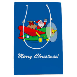 贈り物がた飛んでいるくさん入ったサンタクロース ミディアムペーパーバッグ