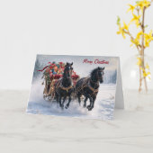 贈り物でいっぱいのクリスマスそり カード (黄色い花)