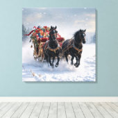 贈り物でいっぱいのクリスマスそり キャンバスプリント (インサイチュ (ウッドフロア))