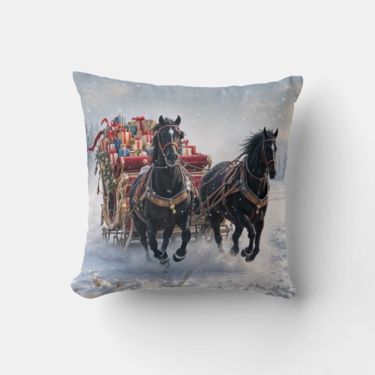 贈り物でいっぱいのクリスマスそり クッション (正面)