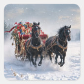 贈り物でいっぱいのクリスマスそり スクエアシール (正面)