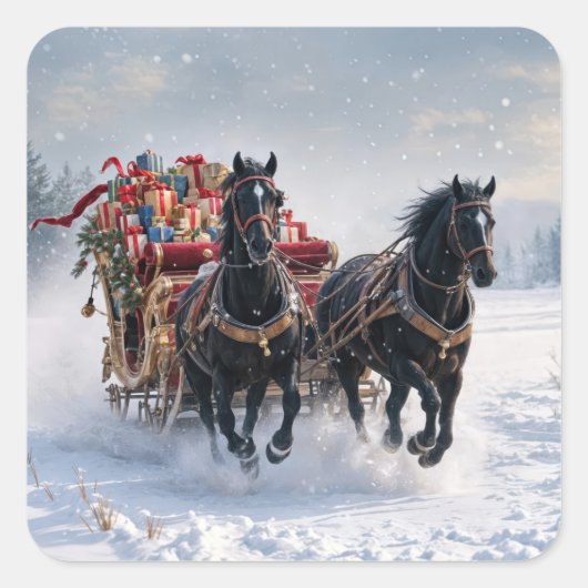 贈り物でいっぱいのクリスマスそり スクエアシール (正面)